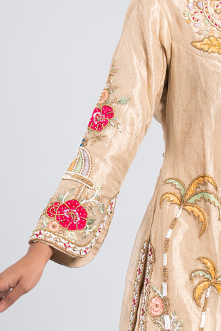 Champagne Beige Hand-Embroidered Kurta Palazzo Set