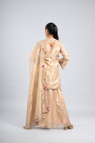 Champagne Beige Hand-Embroidered Kurta Palazzo Set