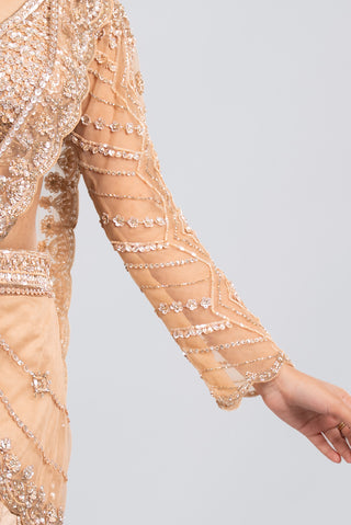 Champagne Gold Hand-Embellished Saree Set