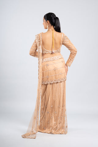 Champagne Gold Hand-Embellished Saree Set