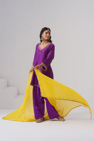 Purple zardozi embroidered chanderi silk kurta set