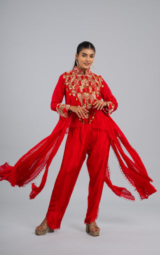 Crimson Red Embroidered Set
