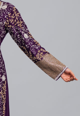 Royal Purple Embroidered Straight Kurta Set
