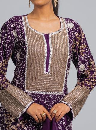 Royal Purple Embroidered Straight Kurta Set
