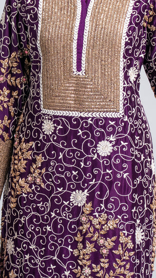 Royal Purple Embroidered Straight Kurta Set