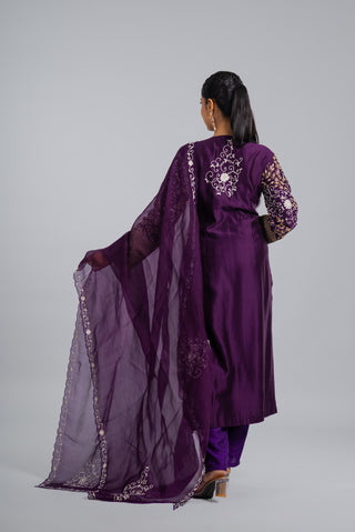 Royal Purple Embroidered Straight Kurta Set