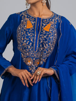 Royal Blue Embroidered Kurta Set