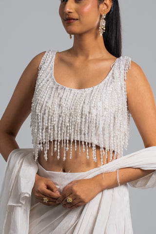 Draped Saree Set with Embellished Cape Blouse