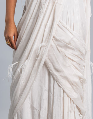 Draped Saree Set with Embellished Cape Blouse