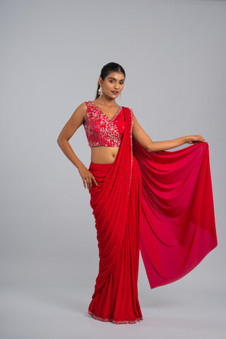Raspberry Pink Embellished Draped Saree