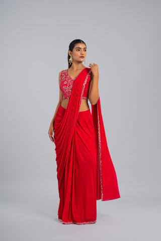 Raspberry Pink Embellished Draped Saree