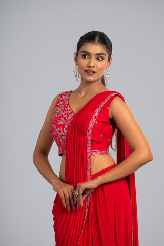 Raspberry Pink Embellished Draped Saree