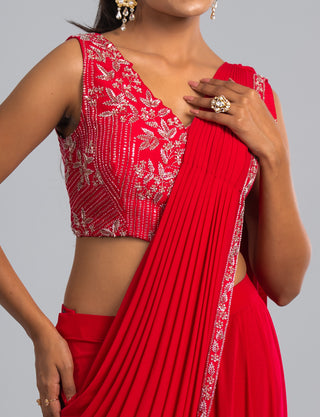 Raspberry Pink Embellished Draped Saree