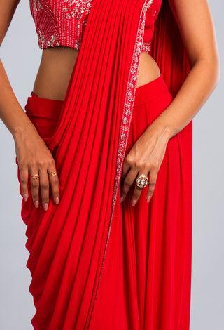 Raspberry Pink Embellished Draped Saree