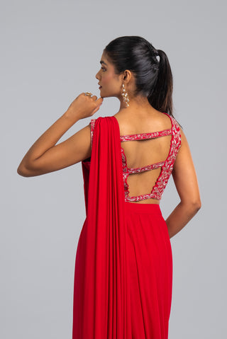 Raspberry Pink Embellished Draped Saree