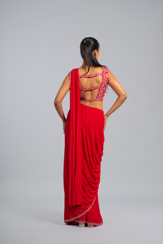 Raspberry Pink Embellished Draped Saree