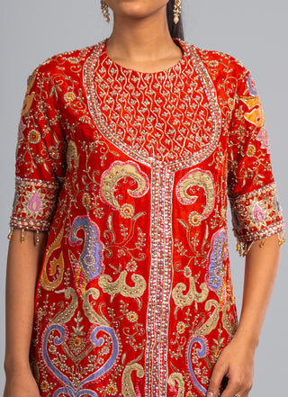 Rust Orange Embroidered Palazzo Set