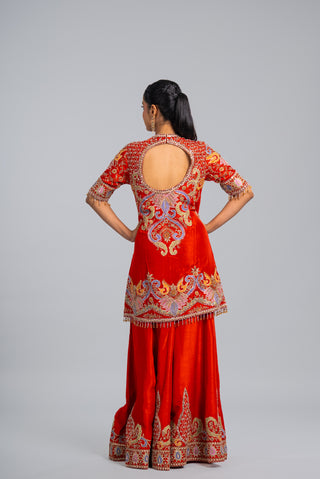 Rust Orange Embroidered Palazzo Set