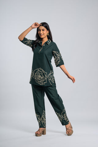 Emerald Green Floral Printed Co-ord Set