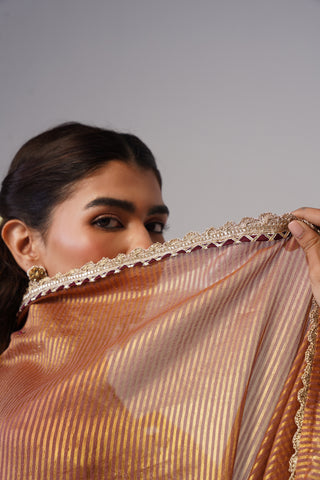 Maroon zardozi embroidered chanderi silk kurta set
