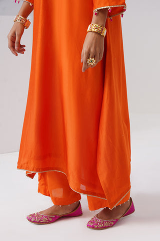 Mango Yellow zardozi embroidered chanderi silk kurta set