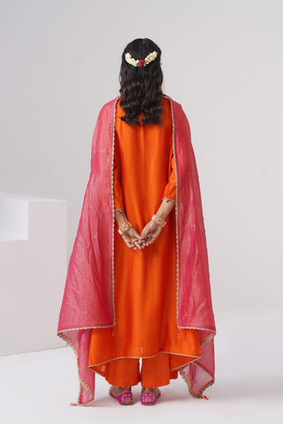 Mango Yellow zardozi embroidered chanderi silk kurta set