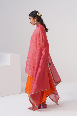 Orange zardozi embroidered chanderi silk kurta set