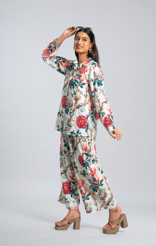 White Floral Printed Co-ord Set