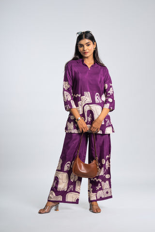 Purple Abstract Printed Co-ord Set