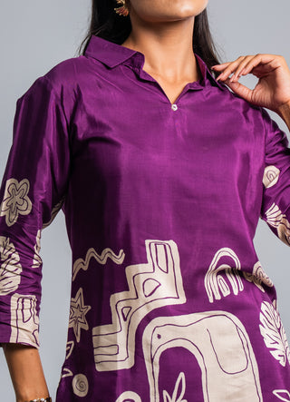 Purple Abstract Printed Co-ord Set