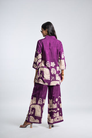 Purple Abstract Printed Co-ord Set