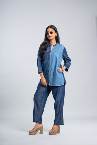 Dual Tone Denim Co-ord Set with Minimal Stitch Detailing