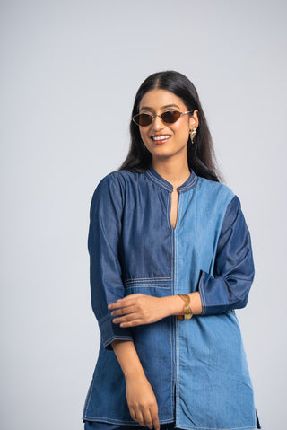 Dual Tone Denim Co-ord Set with Minimal Stitch Detailing