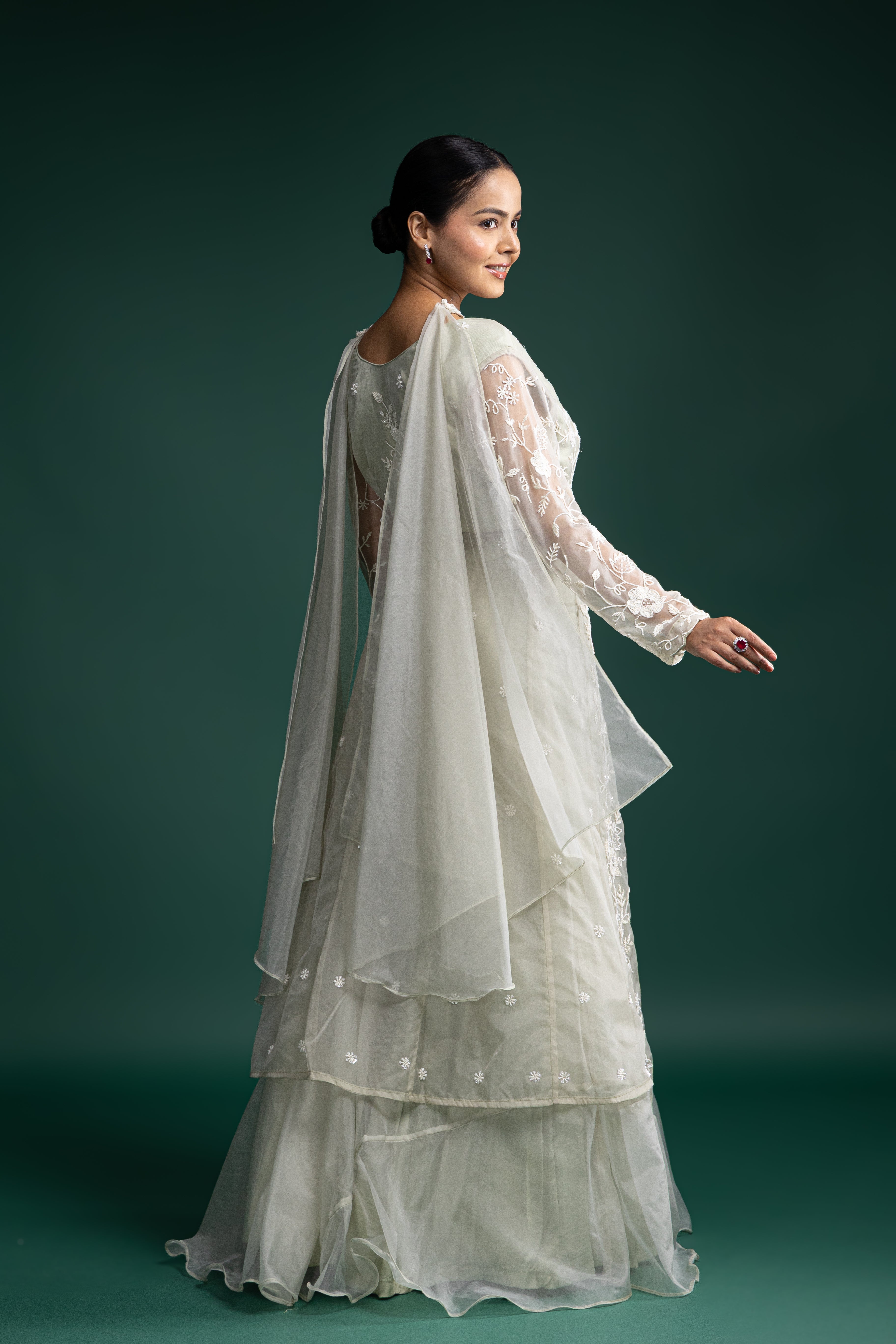 Mint Green Sheer Embroidered Net Jacket with Inner Dress Snusha Mint Green Sheer Embroidered Net Jacket with Inner Dress Snusha