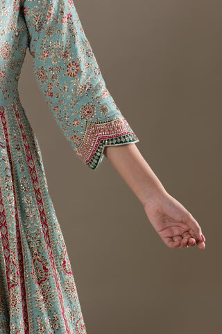 Misty Aqua Blue Anarkali Lehenga with Heavy Mirror Work