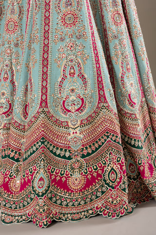 Misty Aqua Blue Anarkali Lehenga with Heavy Mirror Work