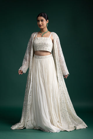 Pearl Cream White Mirror Embellished Jacket