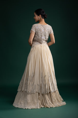 Exquisite Ivory Layered Gown with Intricate Embroidery Detailing