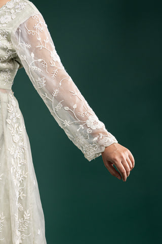 Mint Green Sheer Embroidered Net Jacket with Inner Dress