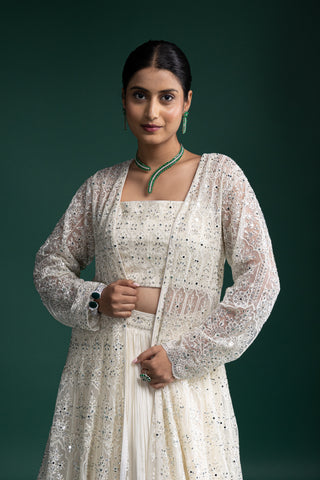 Pearl Cream White Mirror Embellished Jacket