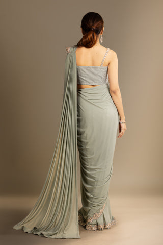 Sage Olive  Drape Saree Set
