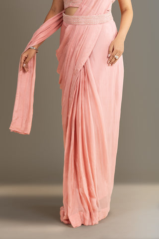 Blush Pink Pre-Draped Saree Set