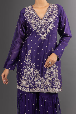 Opulent Deep Purple Sharara Set