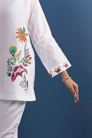White Co-ord Set With Floral Embroidery