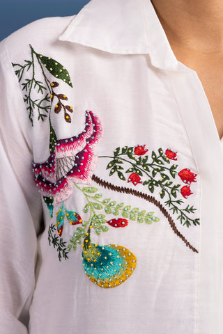 White Co-ord Set With Floral Embroidery