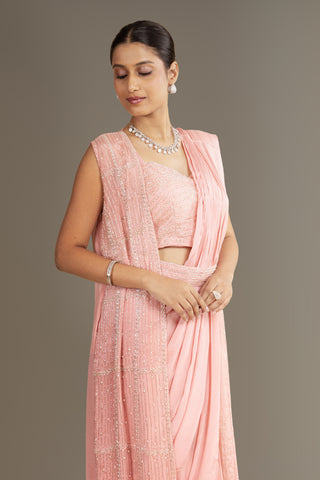 Blush Pink Pre-Draped Saree Set