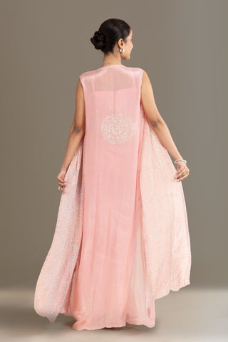 Blush Pink Pre-Draped Saree Set