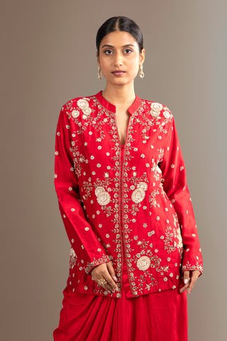 Scarlet Red Draped Skirt Set