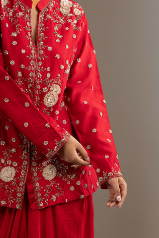 Scarlet Red Draped Skirt Set