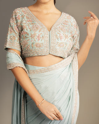 Powdery Blue Saree Set